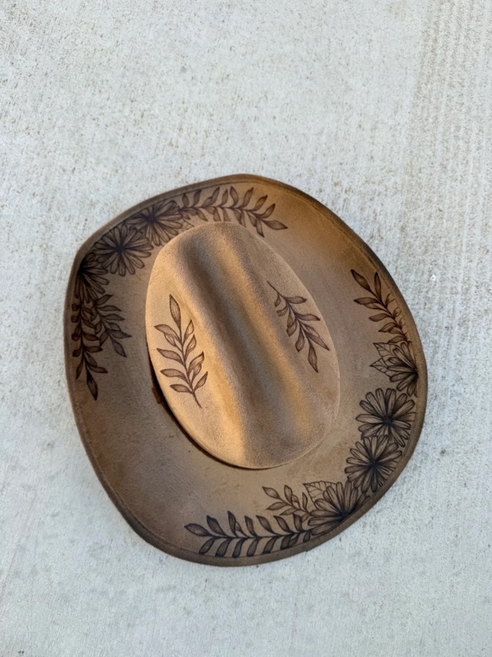 Floral botanical Cowboy Hat mountains tan
